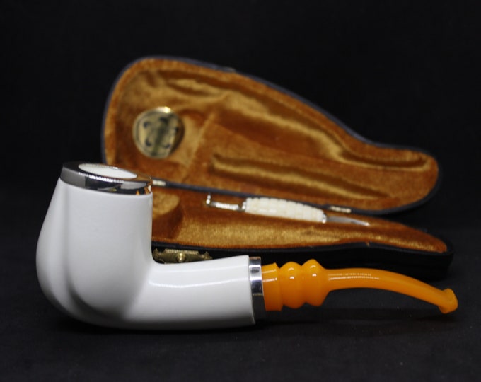 STAR meerschaum pipes /  Smooth bent billiard block meerschaum pipe - RC reverse calabash with smoke room