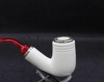 STAR meerschaum pipes / XXL Smooth special bent billiard shape block meerschaum pipe - RC reverse calabash with smoke room