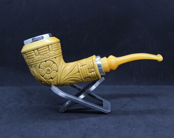 STAR meerschaum pipes Ornamented 1/4 bent Dublin / RC reverse calabash with smoke room