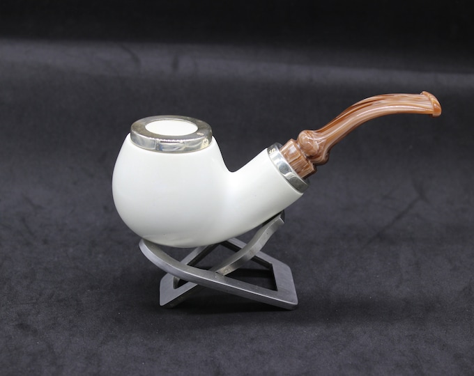 STAR meerschaum pipes /  Smooth bent billiard block meerschaum pipe - RC reverse calabash with smoke room