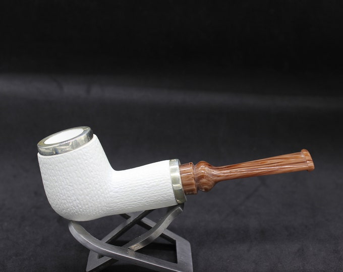 STAR meerschaum pipes /  rustic finish  billiard shape block meerschaum pipe - RC reverse calabash with smoke room