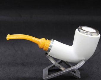 STAR meerschaum pipes /  Smooth finish special design bent billiard  shape block meerschaum pipe - RC reverse calabash with smoke room
