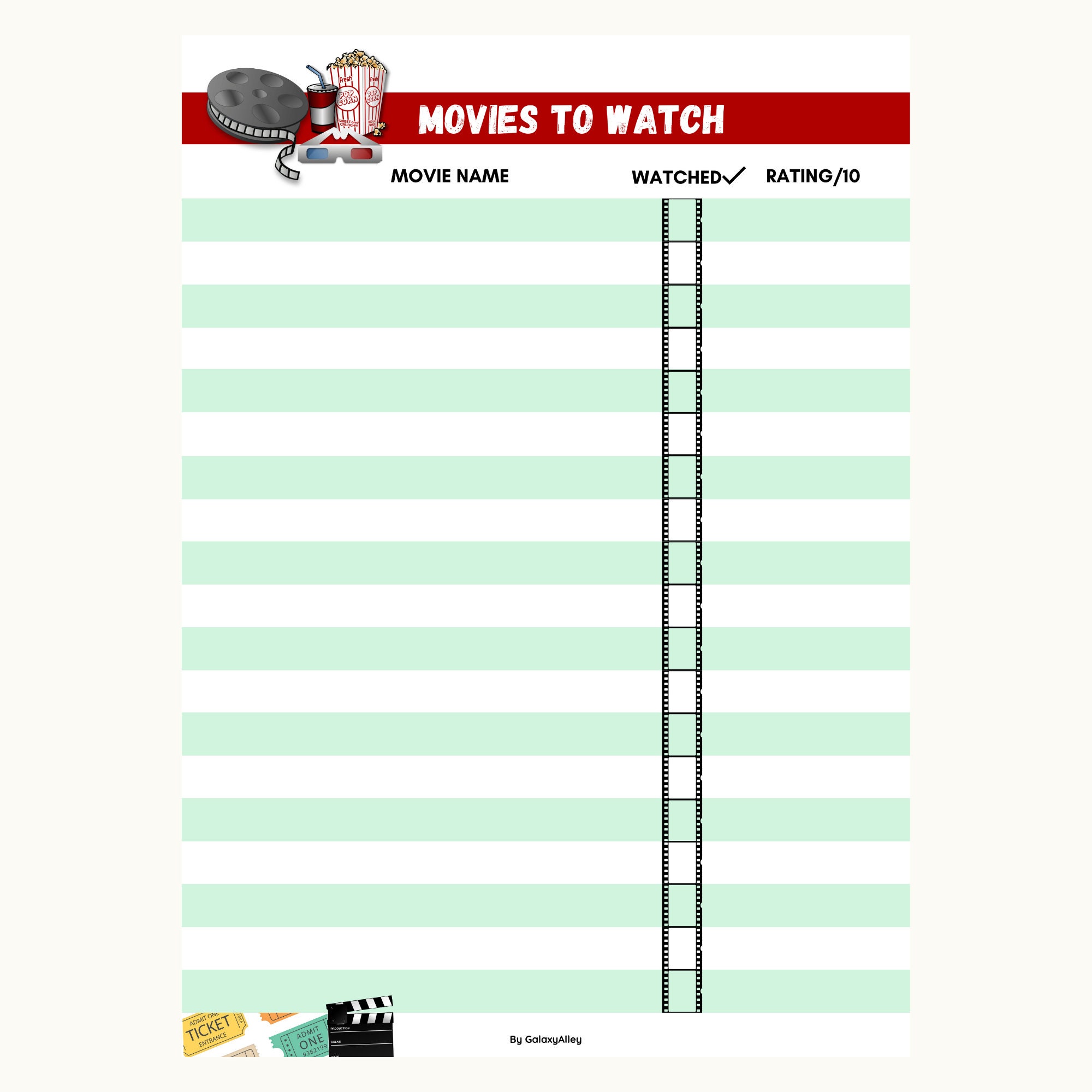 Printable Movie Planner List Layout Etsy