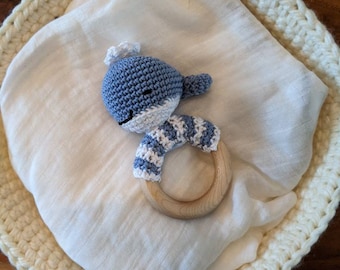 Crocheted rattle for baby/blue whale - crochet baby rattle/blue whale