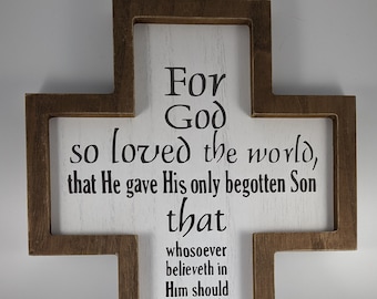 John 3:16 Whitewashed Wooden Cross