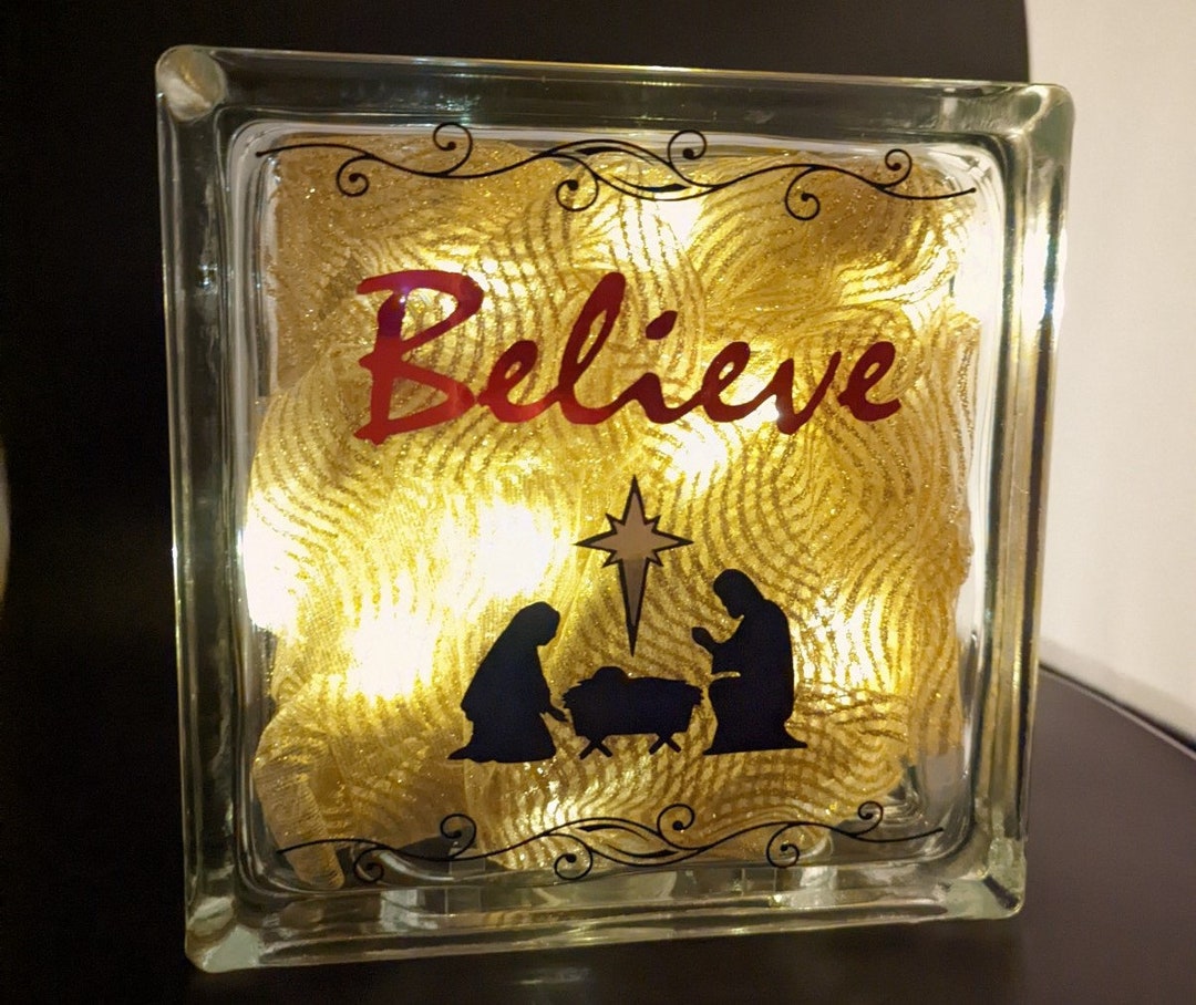 Believe Light up Glass Block Etsy