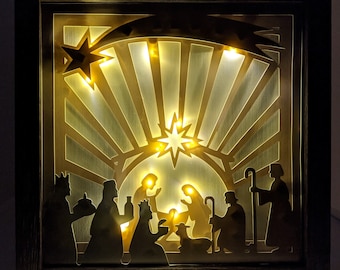 Framed Nativity Light up Shadowbox
