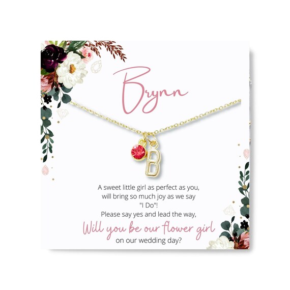 Personalized Flower Girl Proposal Initial Necklace Will You Etsy