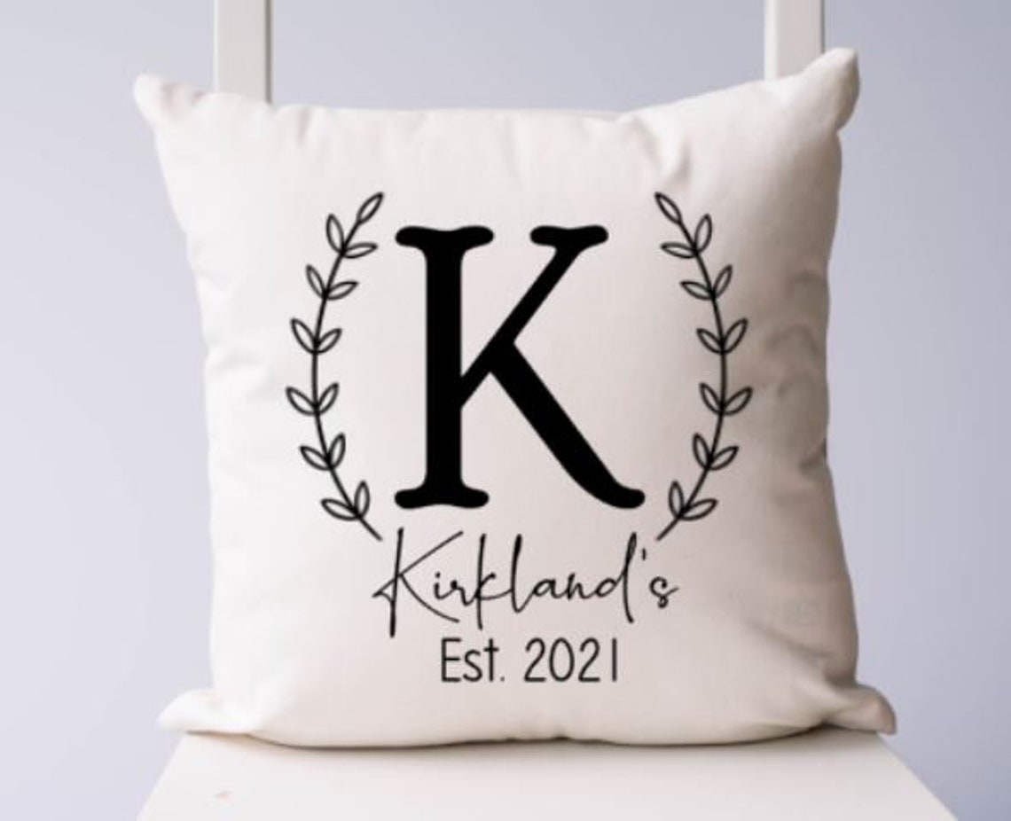 Monogram Pillow Cover Wreath Monogram Initial Pillow Wedding Etsy