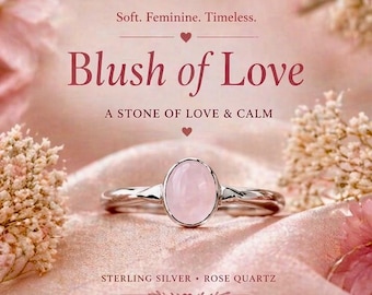 Anillo Blush of Love – Anillo ajustable de plata de ley con cuarzo rosa, delicado anillo con gema rosa.