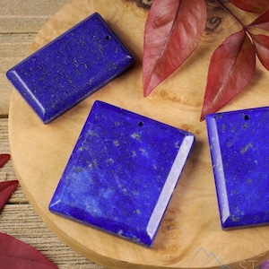 LAPIS LAZULI Pendant - Polished Blue Stone Rectangle With Hole, Bead For Jewelry Making, E1594