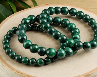 Bracciale in pietra verde scuro MALACHITE: perle rotonde da 3-18 mm, eleganti gioielli in cristallo, pietra preziosa autentica, E1037