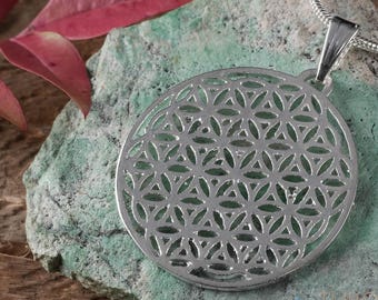 Verzilverde hanger Flower Of Life: Heilige Geometrie Zaad Kristal Healing Ketting Bedel, E0468