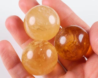 CALCITE Crystal Sphere - Yellow Metaphysical Natural Carved Stone Decor, Housewarming Gift, E0557