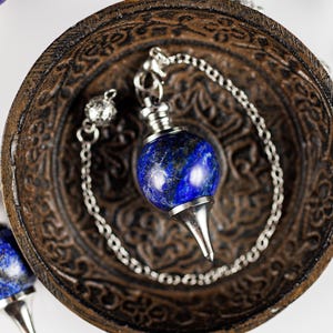 LAPIS LAZULI Pendulum - Genuine Crystal Ball With Chain, Reiki Healing, Self Care, Dowsing, E0249