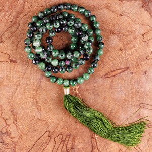 RUBY ZOISITE Stone Mala Necklace - Metaphysical Healing Crystal Jewelry, Spiritual Prayer Beads, E0120