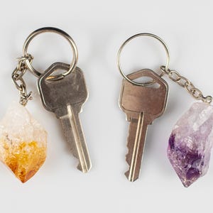 CITRINE Or AMETHYST Keychain  :  Raw Crystal Key Ring, Yellow Purple Gemstone Charm, E2052