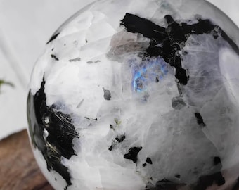 Rainbow MOONSTONE Crystal Ball - Carved Genuine Stone Sphere For Collections, Goth Decor, E0372