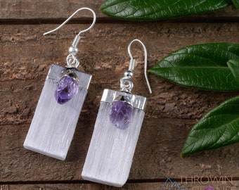 Rough Selenite Crystal Earrings Satin Spar Earrings Healing Crystals Selenite Jewelry Satin Spar Charging Crystals, Selenite Studs