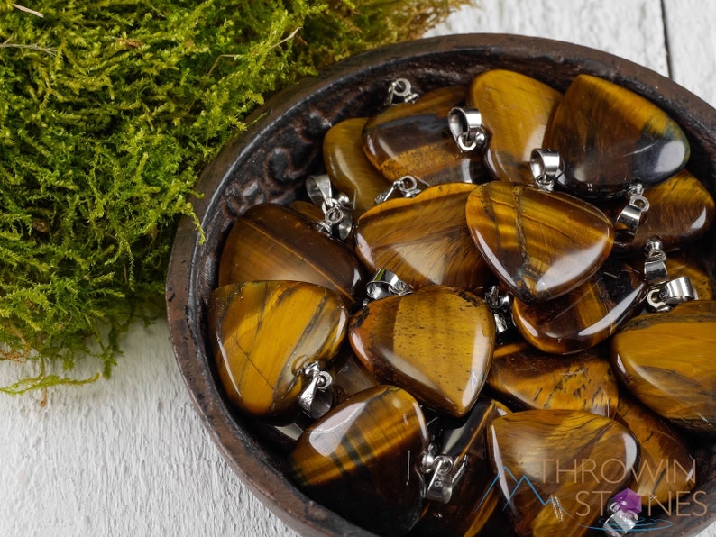 Wedding Gift E0740 TIGERS EYE Healing Crystal Heart Pendant Bridesmaid Gift Crystal Jewelry