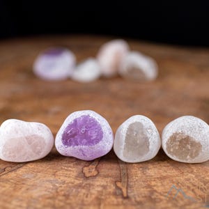 SEER Stones SET  :  Ema Eggs, Amethyst, Smoky, Rose, Clear Quartz Polished Window Crystals, E0159