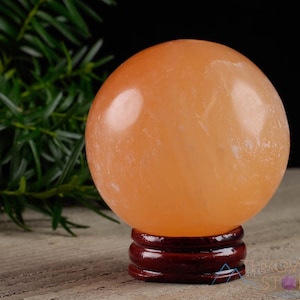 Orange SELENITE Sphere  :   Natural Carved Stone Gift, Large Decorative Crystal Ball, Rock Collection, E1128