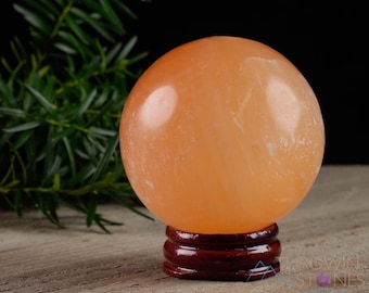 Orange SELENITE Sphere  :   Natural Carved Stone Gift, Large Decorative Crystal Ball, Rock Collection, E1128