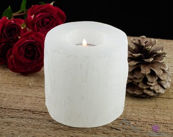 Witte SELENITE-torenkandelaar: decor ruwe kristallen theelicht, natuursteen votief, E1227