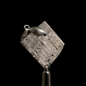 METEORITE Pendant - Rhodium Plated - Ancient Muonionalusta Meteor, Space Jewelry, Unique Gift for Him, 50295