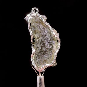Raw MOLDAVITE Pendant - Sterling Silver - Moldavite Necklace Pendant, Genuine Moldavite Jewelry, 47418