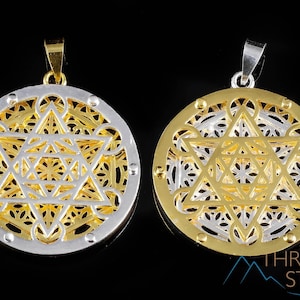 Seed of Life Pendant - Two-Tone Gold-Plated Silver Plated - Star Merkaba, Sacred Geometry, Flower of Life Charm - E1502
