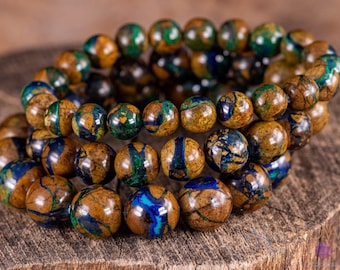 AZURIT MALACHIT Stein Schmuck: 6-15 mm runde natürliche blaue Kristallkorne handgemachte Schmuck, E1634