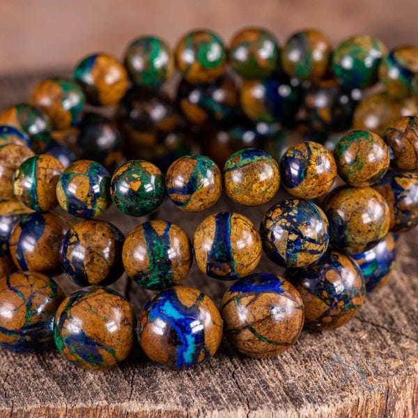 Joyería de piedra AZURITA/MALAQUITA: Cuentas redondas de cristal azul natural de 6-15 mm, joyería hecha a mano, E1634