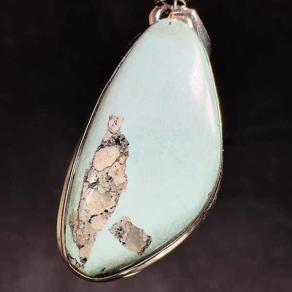 TURQUOISE Pendant - Sterling Silver - Authentic Turquoise Crystal Cabochon Pendant from Bisbee, Arizona, 54076