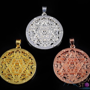Seed of Life Pendant - Copper Plated, Gold Plated, Silver Plated - Flower of Life, Sacred Geometry, Star Merkaba - E1501