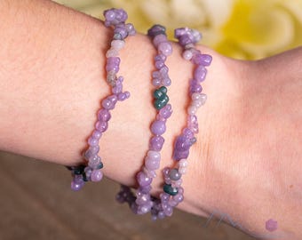 GRAPE AGATE Bracelet  :  x3 Genuine Purple Polished Freeform Crystal Handmade Elastic Jewelry, E1716