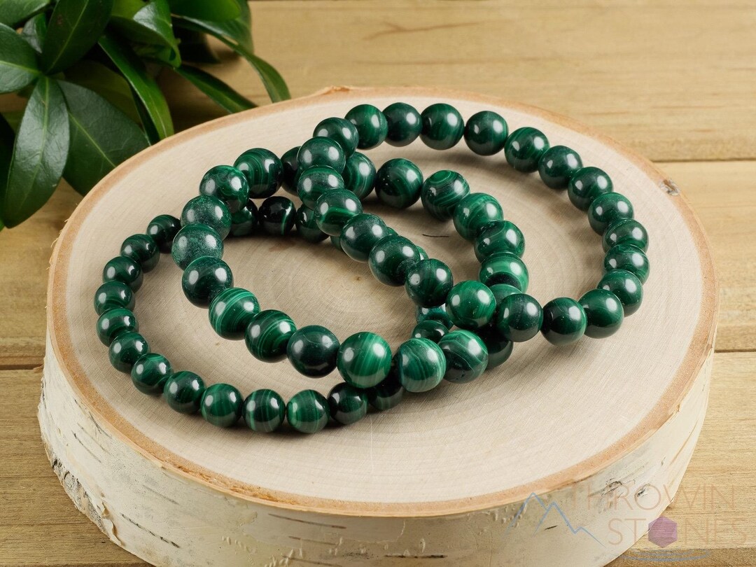 MALACHITE Dark Green Stone Bracelet : 3-18mm Round Beads, Stylish ...