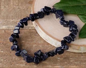 BLUE GOLDSTONE Crystal Bracelet - Chip - Crystal Jewelry, Gemstone Bracelet, Unique Gift, Beaded Bracelet, E0626