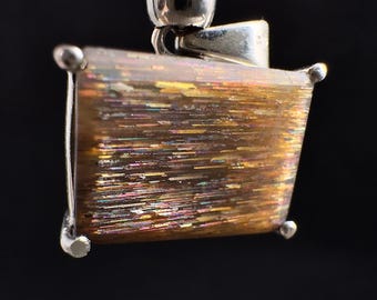 METEOR SUNSTONE Pendant - Sterling Silver - Genuine Rainbow Meteor Shower Faceted Crystal Jewelry, Tanzania, 53949