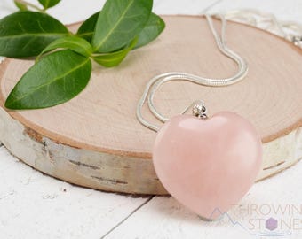 Pendentif coeur en QUARTZ ROSE - Bijoux en cristal, pendentif en pierres précieuses, cristaux et pierres curatifs, pendentif coeur, E0986