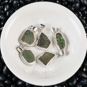 Raw MOLDAVITE Pendant - Sterling Silver, Rope Bezel - Moldavite Necklace Pendant, Pure Moldavite Jewelry,  E2175