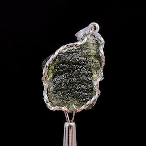 Raw MOLDAVITE Pendant - Sterling Silver - Moldavite Necklace Pendant, Genuine Moldavite Jewelry, 47410