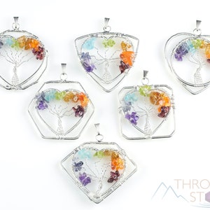 CHAKRA Tree of Life Crystal Pendant - Wire Wrapped Pendant, Handmade Jewelry Chakra, E1385