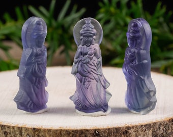 FLUORITE Crystal Pendant - Kuan Yin - Crystal Jewelry, Quan Yin Pendant, Healing Crystals, Handmade Jewelry - E1523