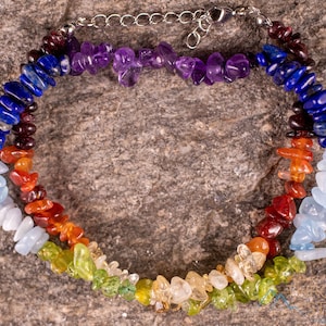 CHAKRA Gemstone Necklace - 7 Chakra, Healing Crystals, Beaded Chip Necklace, E1969