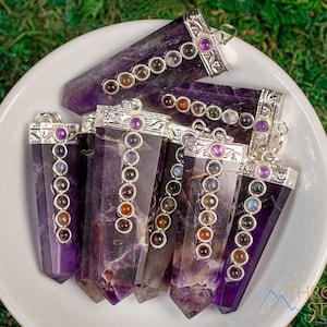 AMETHYST Chakra Pendant - Rainbow Chakra, Crystal Jewelry, Amethyst Crystal, Gemstone Pendant, E0892