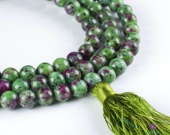 RUBY ZOISITE Crystal Necklace - Mala - Metaphysical Healing, Crystal Jewelry, Spiritual Protection, Prayer Necklace,  E0120