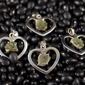 Raw MOLDAVITE Pendant - Sterling Silver, Heart Charm - Moldavite Necklace Pendant, Pure Moldavite Jewelry,  E2176