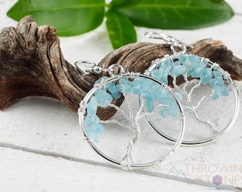 APATITE Tree of Life Blue Gemstone Earrings  :  Crystal Wire Wrap Jewelry, Drop Earrings, E0898