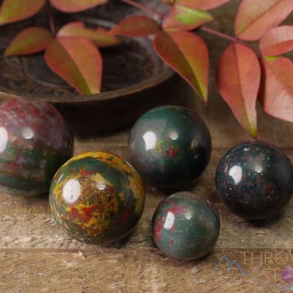 BLOODSTONE HELIOTROPE Crystal Sphere - Crystal Decor, Bloodstone Sphere, Crystal Carving, Healing Stone, E0269